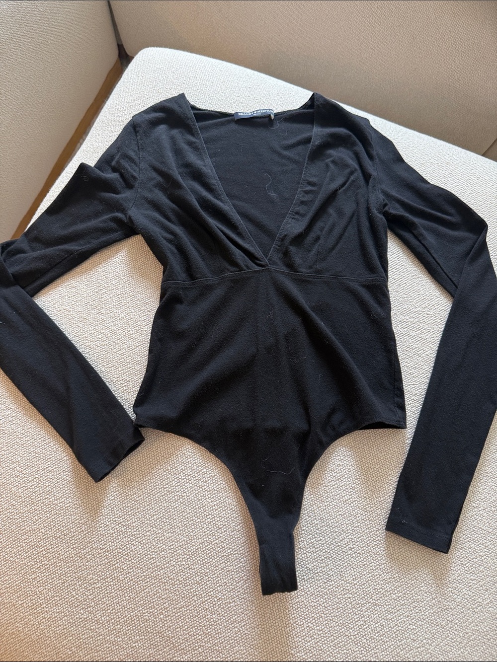 Brandy Melville Black Deep V Long Sleeve Bodysuit